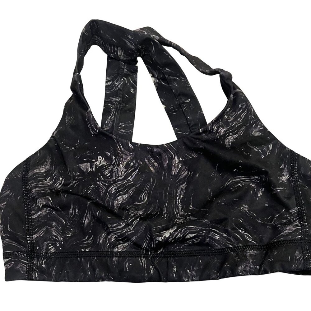 Lululemon Black & Gray Marble-Print Cross Back Sports Bra Size S
